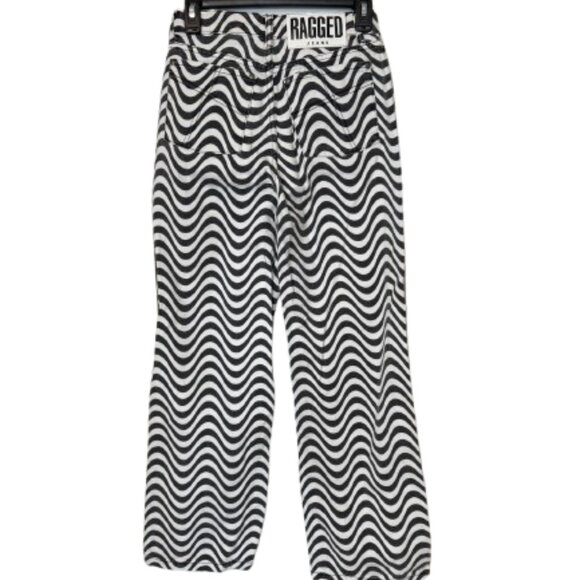 Ragged Priest Jeans Women's Wide Leg Black White Wave Print Dad Jeans Size 26 - Picture 3 of 11